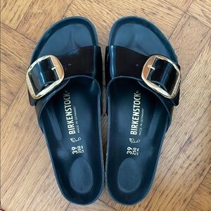 Birkenstock Black Sandals with Gold Buckle